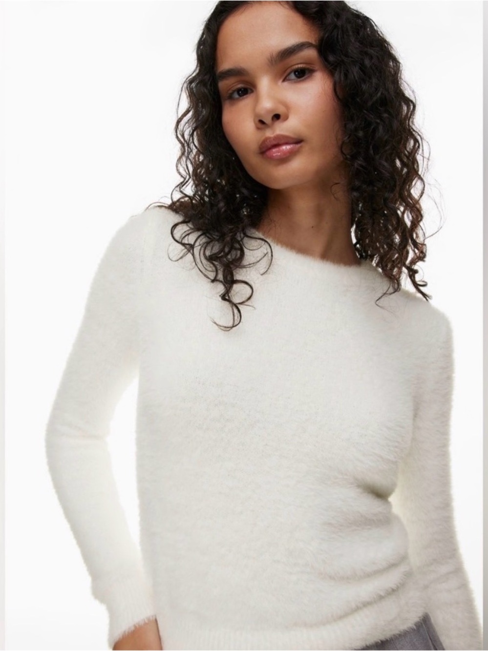 Sunday Best from Aritzia White Fuzzy Mohair Crewneck Sweater
